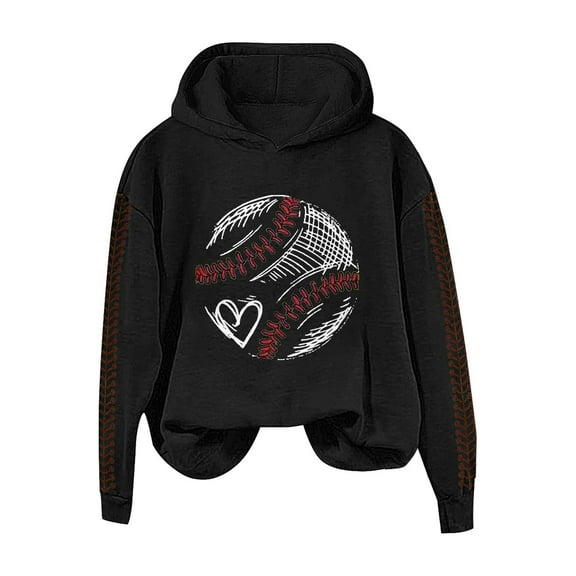 Holzkary Baseball Hoodies for Womens 2025 Letterprinted Baseball Long Sleeved Hoodie Baseball Mom Sweatshirt Funny Game Day Baseball Pullover Tops Fall Outfits Trendy Fashion Pullover Tops Black L