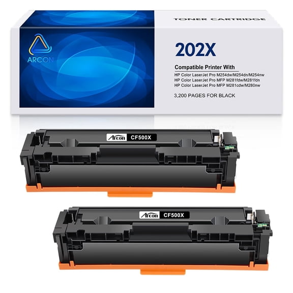 Arcon 2-Pack Compatible Toner for 202X CF500X Color LaserJet Pro MFP M254dw M254dn M254nw M280nw M281fdw M281fdn M281cdw Printers (Black)
