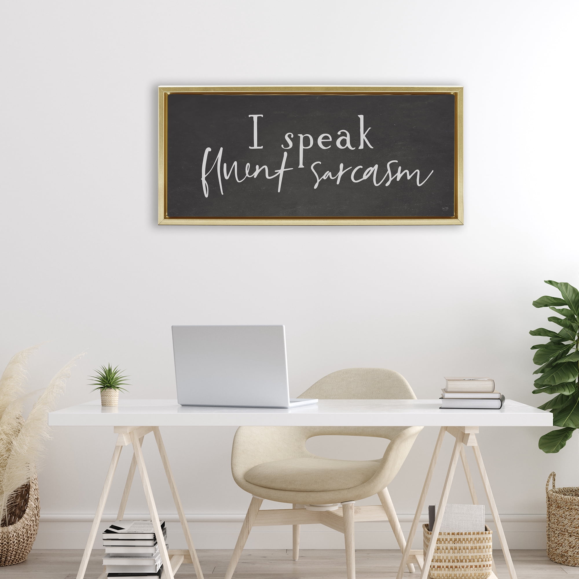 Stupell Industries Fluent Sarcasm Sassy Quote Gold Framed Floater Canvas Wall Art, design by Lux + Me Designs