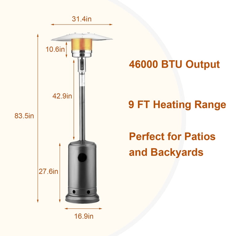 Ainfox Patio Heater with Wheels,Auto Ignition Propane Gas Portable Outdoor  Heater,Commercial u0026 Residential, Safety Auto Shut Off Valve, 46000 BTU -  Walmart.com