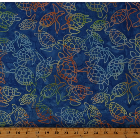 Cotton Batik Sea Turtles Rainbow Ocean Sea Cotton Fabric Print by the Yard (BT9206-Blue-D)
