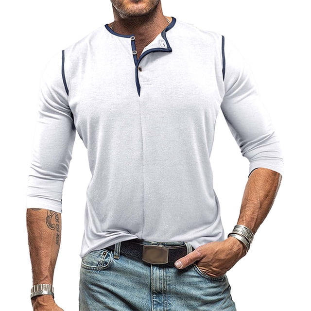 pstuiky camisa de manga larga para hombre, Cárdigan informal de color liso con botones para hombre, manga larga y cuello redondo camisetas de hombre s