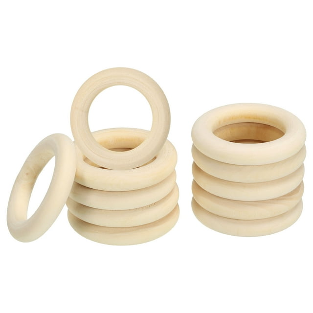 Unique Bargains 45mm Unfinished Wooden Rings, 30 Pack Natural Solid Circle Rings DIY Craft Unfinished Wooden Rings, Wood Color