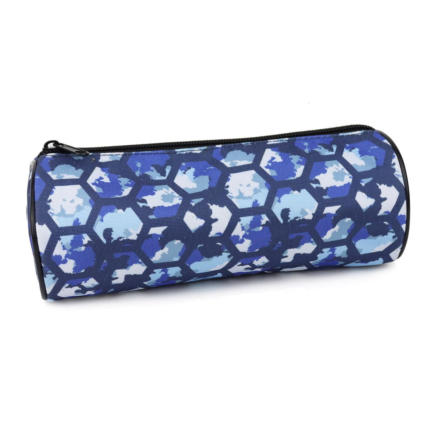 Pen + Gear Blue Geo Camouflage Design Barrel Pencil Pouch, (LxWxH):8.66 x 3.26 x 3.26 in
