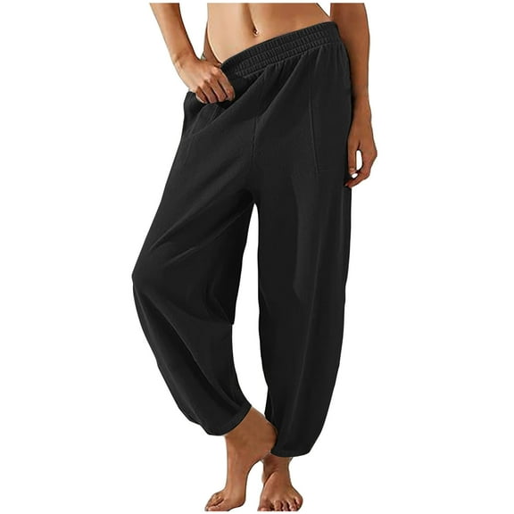 FNFYFH Women's Sweatpants Casual Elastic Waist Pant Loose Fit Fall Winter Running Athletic Hiking Thermal Jogger Trousers Black,XXL