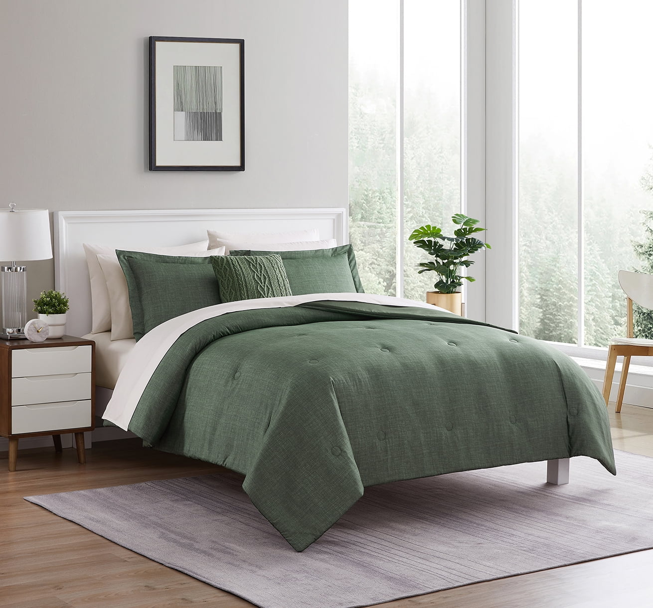 Mainstays 10 Piece Green Texture Bed in a Bag Comforter Set with Sheets, Full