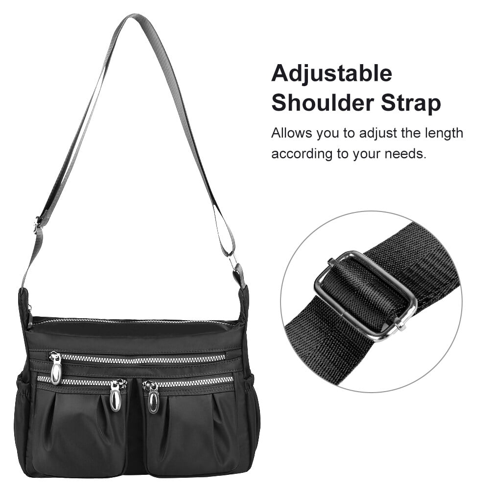 WITERY Multi Zipper Crossbody Bags for Women - Waterproof Mini Nylon Travel Shoulder Bag Cell Phone Purse Pouch with Strap