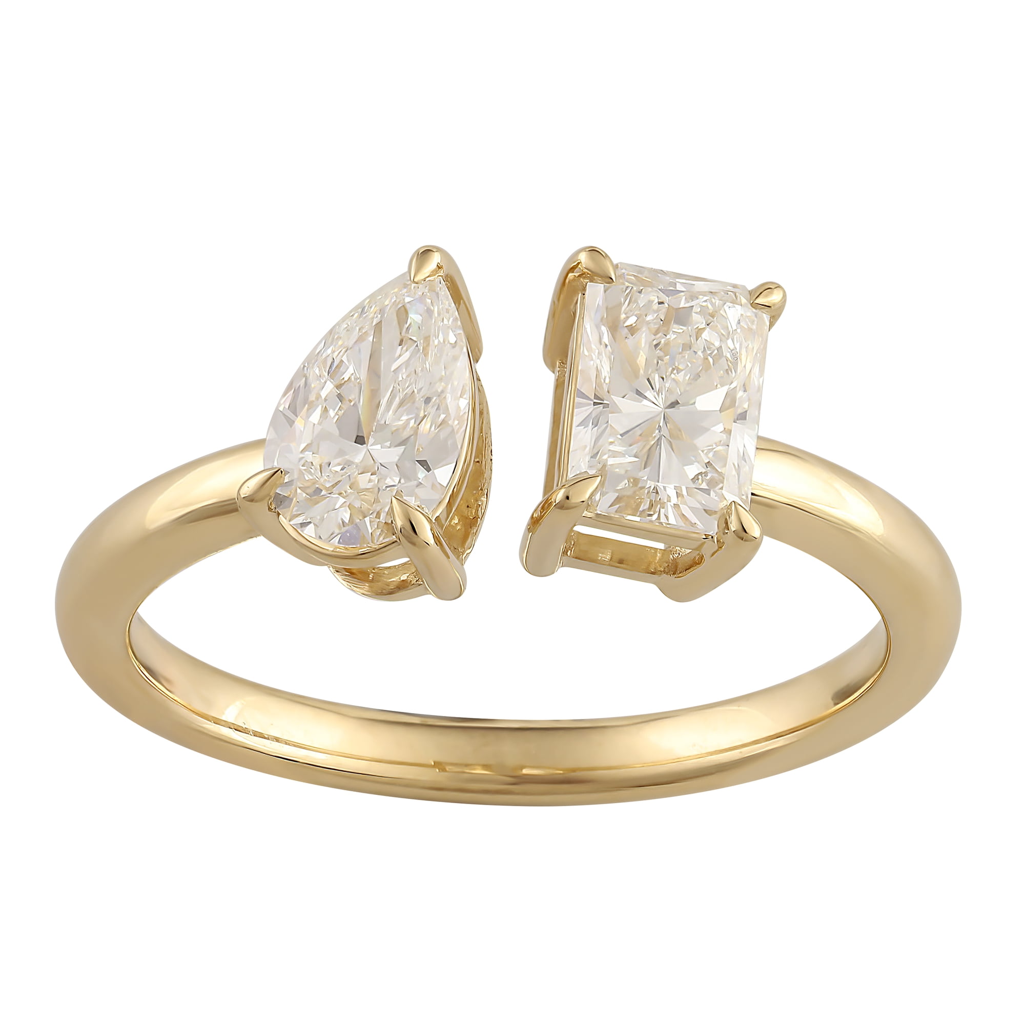 Brilliance Fine Jewelry 1 Carat T.W. Lab Grown Diamond Women 2 Stone Ring in 14KT Gold Plated Silver