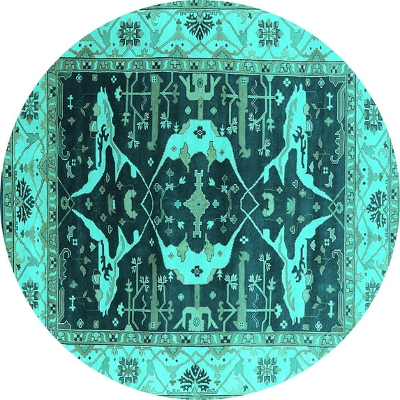 Ahgly Company Indoor Round Oriental Turquoise Blue Industrial Area Rugs, 3' Round