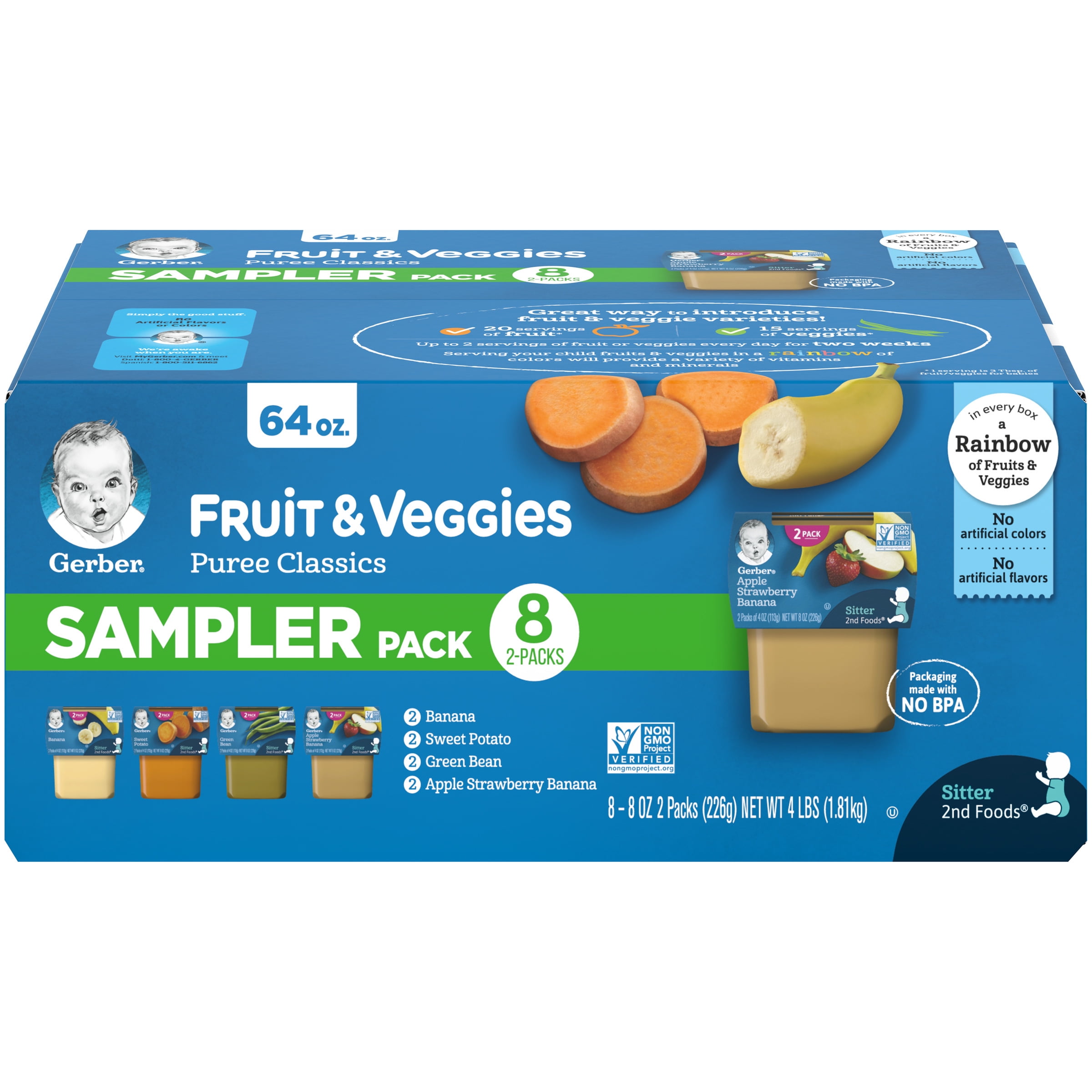 Gerber 2nd Foods Baby Food Fruit & Veggies Puree Classics Sampler Pack