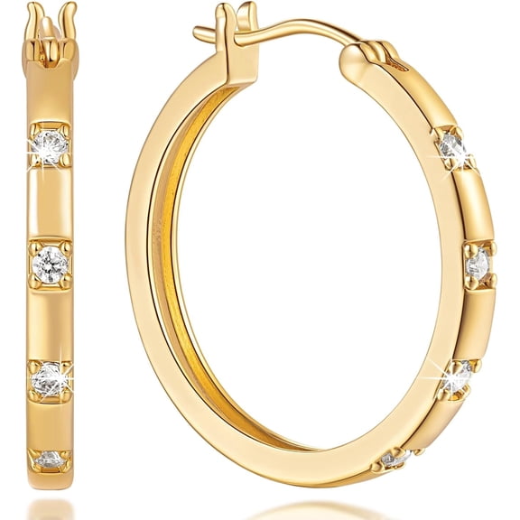 14K Gold Hoop Earrings for Women CZ Hoop Earrings Hypoallergenic Earrings Sparkling 14K Gold Earrings for Women 14K Gold Plated Hoops Cubic Zirconia Earrings Birthday Gifts Christmas Gifts 20mm