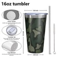 thumbnail image 4 of 16oz Tumblers Dark Green Camo Classic Shapes Pattern Stainless Steel Vacuum Insulated Double Wall Travel Tumbler Cups Mug with Lid and Straw,Cleaning Brush for Coffee,Tea, 4 of 4