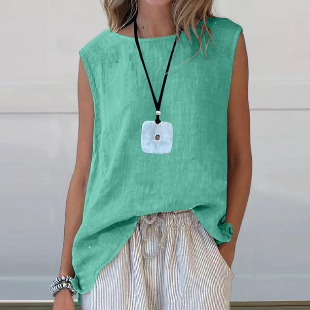 Craaazy Women Casual Sleeveless Tank Top, Solid Color Loose Fit Round Neck Vest, High Low Hem Asymmetric Top for Daily Wear Gifts