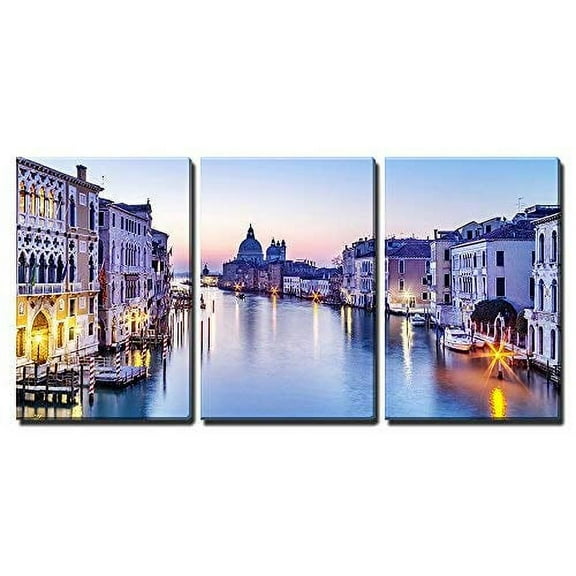 wall26 - 3 Piece Canvas Wall Art - Dusk in Venice, Italy - Modern Home Art Stretched and Framed Ready to Hang - 16"x24"x3 Panels