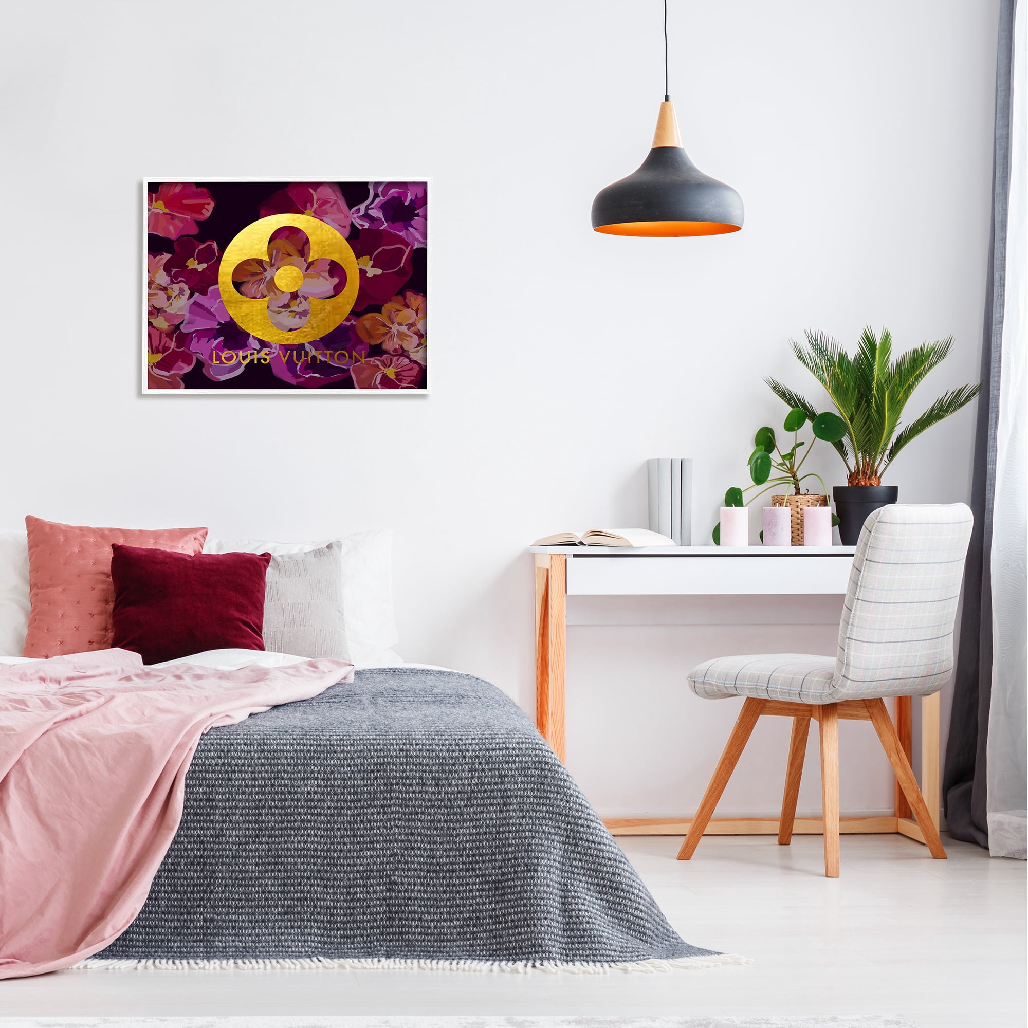 Stupell Industries Fashion Brand Purple Flowers Beauty & Fashion Painting White Framed Art Print Wall Art, 30 x 24
