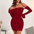 thumbnail image 3 of New Spring/Summer Women's Off-Shoulder Long-Sleeve Slim-Fit Bodycon Sexy Dress, 3 of 4