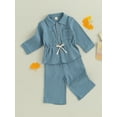 thumbnail image 3 of Wassery Toddler Boy Cotton Linen Pants Set Solid Color Long Sleeve Button Down Shirt Tops and Elastic Wide Leg Pants Set 2Pcs Baby Boys Summer Outfit 6M-4T, 3 of 8