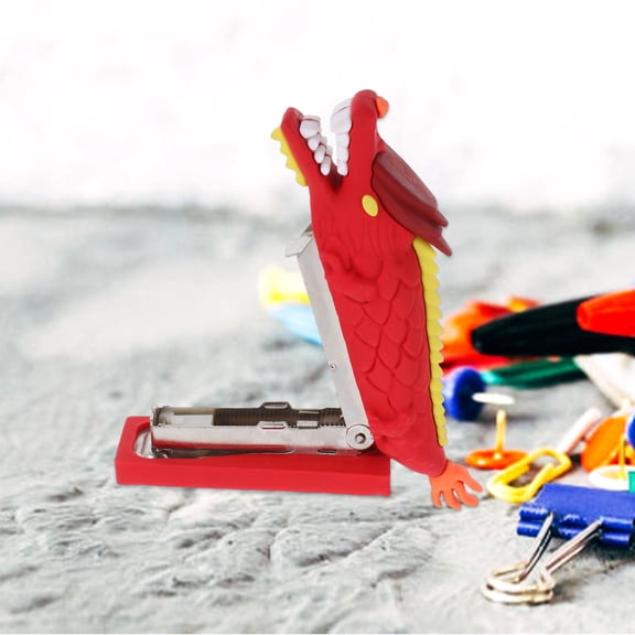 WEUVEB Compact Dragon Shaped Stapler Red PVC Grip Stainless Steel for Office