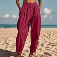 thumbnail image 4 of Harem Pants Women Spring Summer Elastic Waist Loose Fit Lightweight Beach Pants Trousers with Pockets, 4 of 8