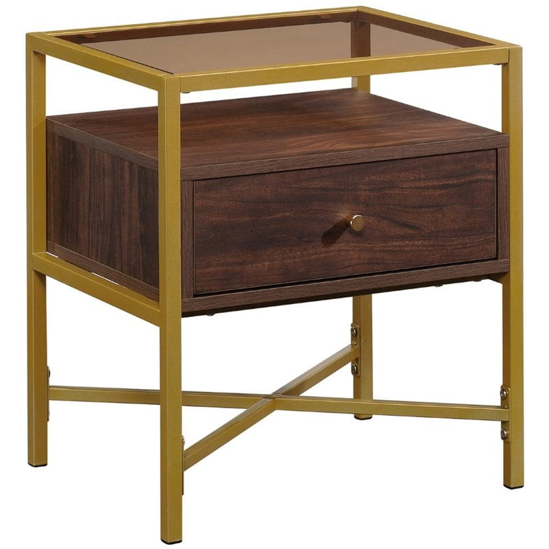 Sauder Harper Heights 1 Drawer Glass Top End Table In Rich Walnut And Gold Walmart Canada