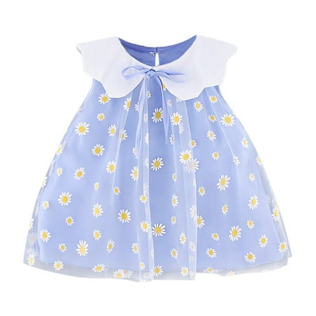 

HBYJLZYG Sleeveless Tulle Princess Dresses For Girls Toddler Baby Peter Pan Collar Embroidery Floral Dress 6 M-3 T Baby Shower Gift