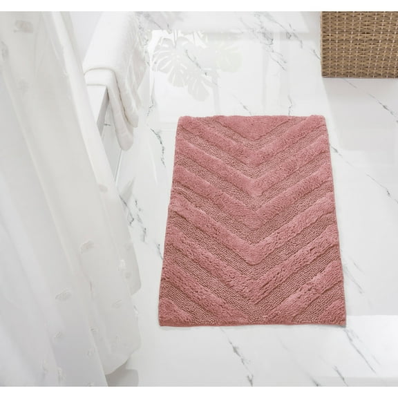 Better Trends 24" x 40" Bathroom Rugs 100% Cotton Soft Water Absorbent Non Slip Bath Mat Machine Washable Rug (Pink) Hugo Collection