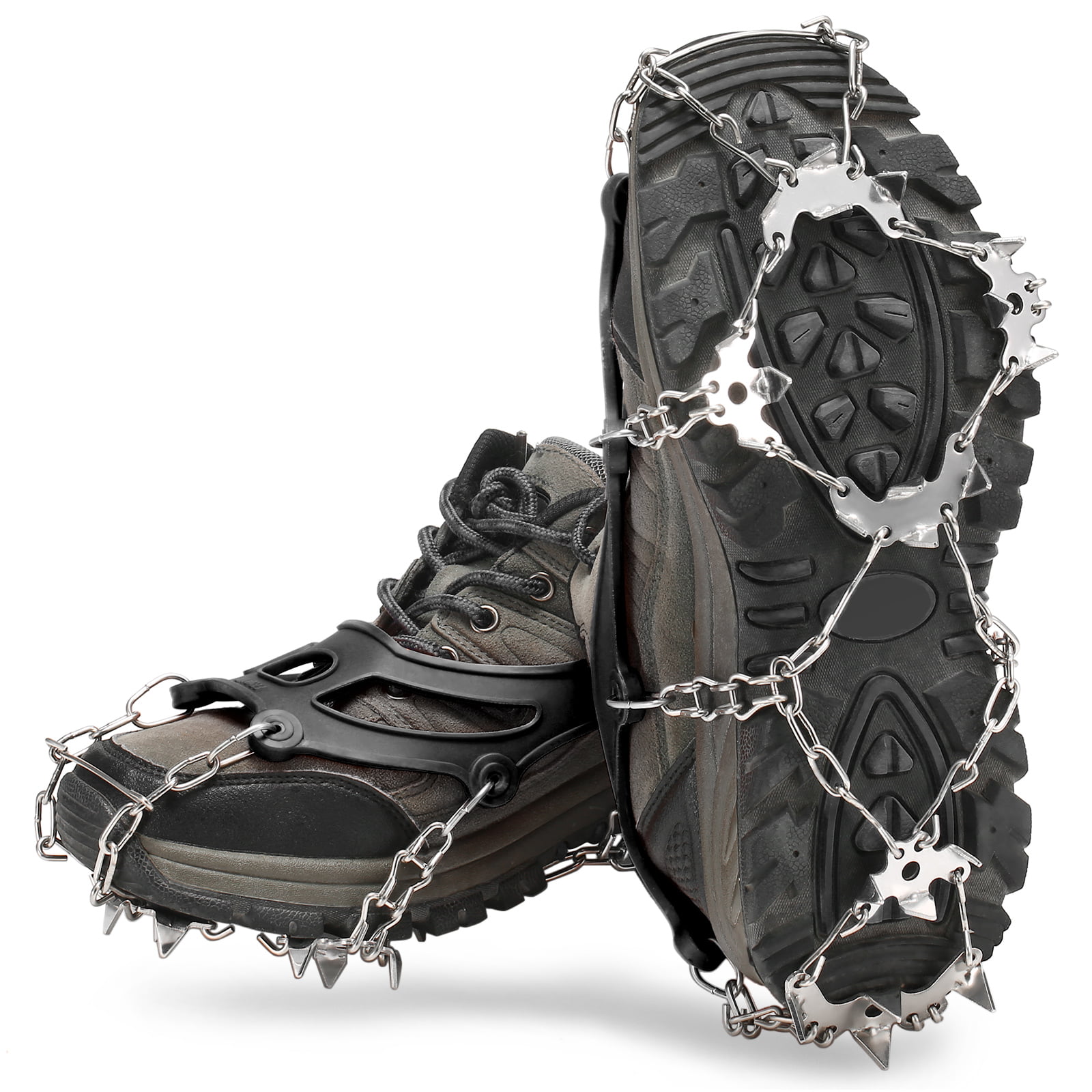 ENJOY OUTDOOR Ice Cleats Crampons and Tread Ice Gripper for Walking or Hiking on Snow and Ice,Cleat Over Shoe,Boot Anti Slip 10 Steel Crampons Slip-on Stretch Footwear 