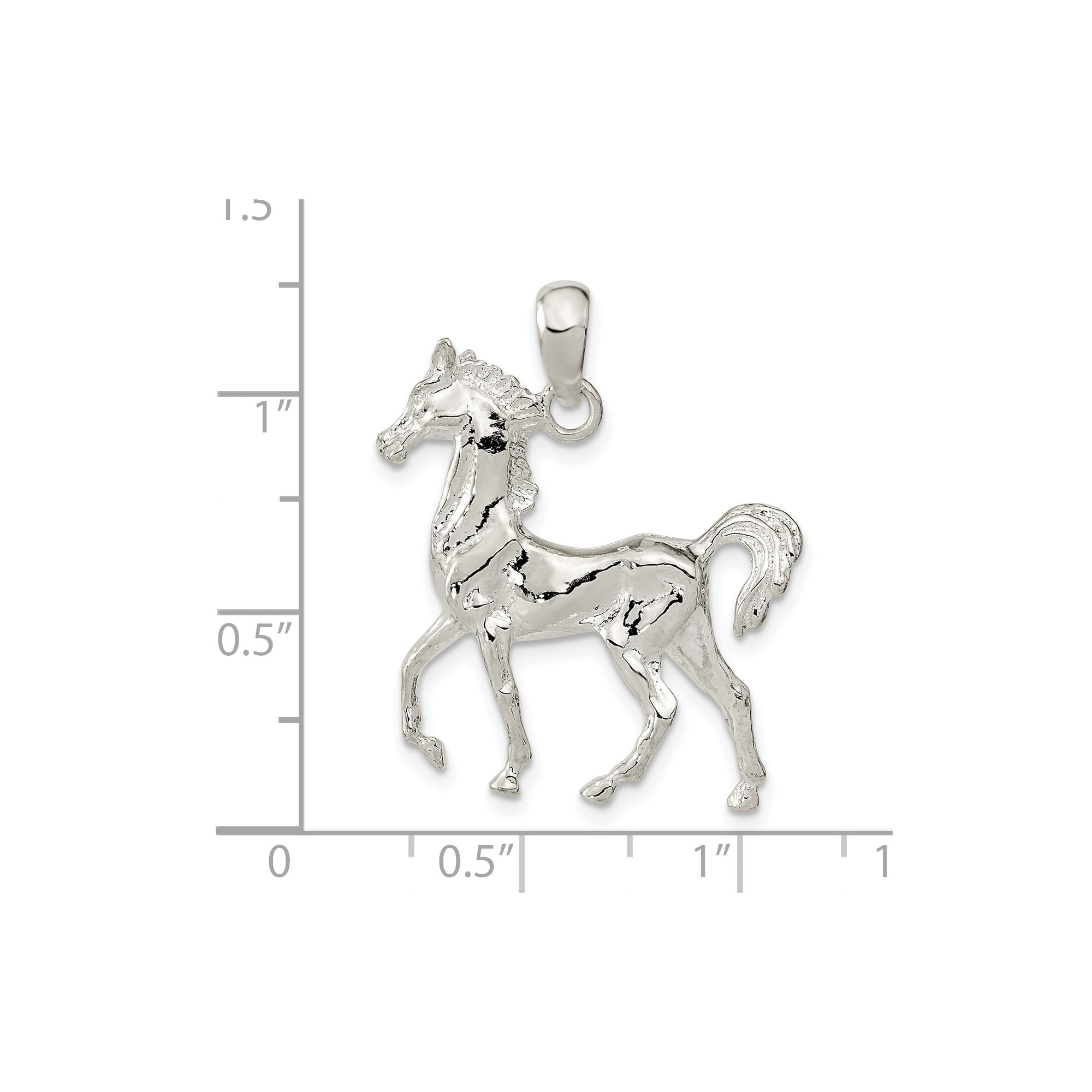 925 Sterling Silver 3D Prancing Horse Pendant Charm, Western Animal Design