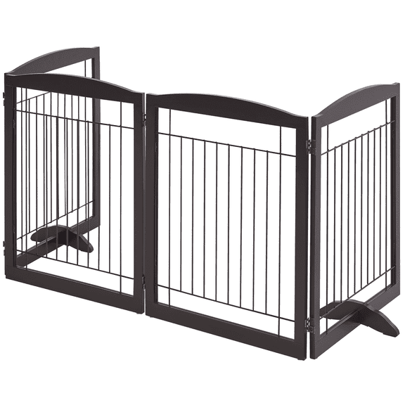 Yaheetech 31.5" H Dog Gate 4-Panel Pet Gate Indoor with 2 Support feet, Espresso