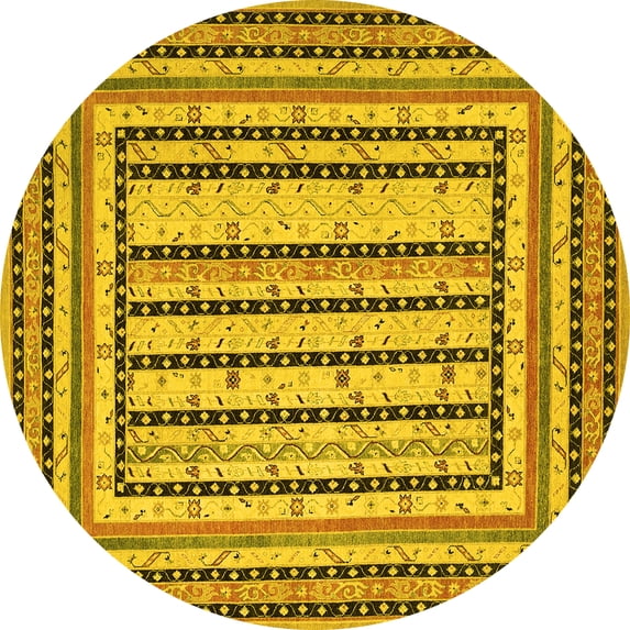 Ahgly Company Machine Washable Indoor Round Persian Yellow Traditional Area Rugs, 6' Round