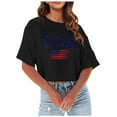 thumbnail image 1 of TSADFHJI Hauts pour Femmes Automne Coton T-Shirt Décontracté Col Rond Manches Courtes Imprimé Fête de l'Indépendance Usa TG Noir, 1 of 3