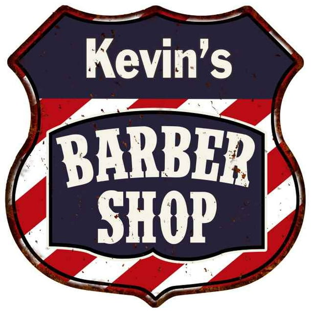 Kevin's Barber Shop Sign Shield Metal Gift Hair Gift 211110020026