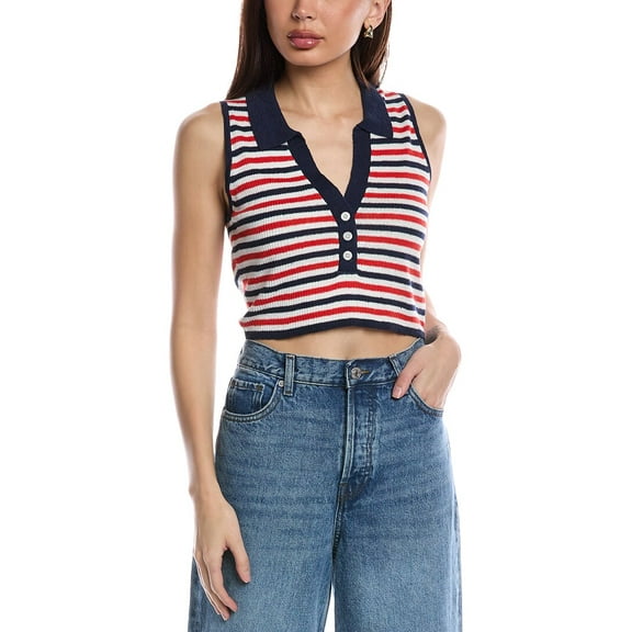 Onia womens Rib Linen-Blend Polo Tank, m, White