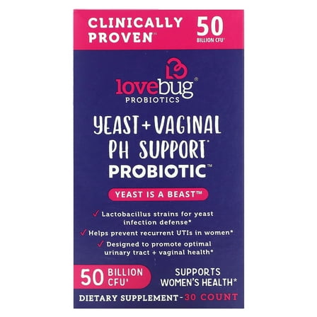 LoveBug Probiotics Yeast is a Beast Women's Health Supplements, 30 Tablets