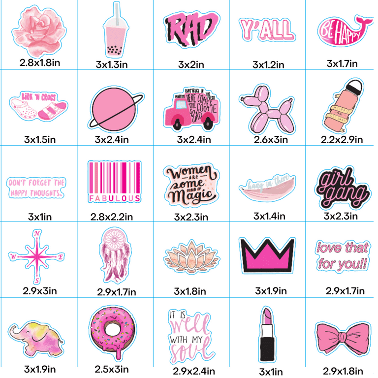 VSCO Stickers 100 Pack pink I Cute Stickers Waterproof 100% Vinyl Stickers  I Vsco Girls Stuff (100 Pink Pack, VSCO Stickers)