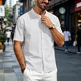 thumbnail image 2 of Men's Linen Shirts Short Sleeve Casual Button Down Shirt Solid Color Loose Fashion Top Lightweight Breathable Chest Pocket Mandarin Collar Summer Beach Outdoor Tops Clothing Trendy 2026, 2 of 7