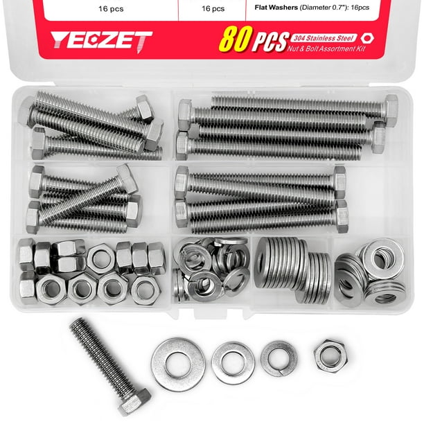 YEEZET 304 Stainless Steel Screws Bolts and Nuts 80PCS 5/1618x3", 21/