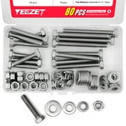 YEEZET 304 Stainless Steel Screws Bolts and Nuts 80PCS 5/16-18x3", 2-1/2", 2", 1-1/2" Flat & Lock Washers Assortment Kit Fully Machine Thread Bright Finish