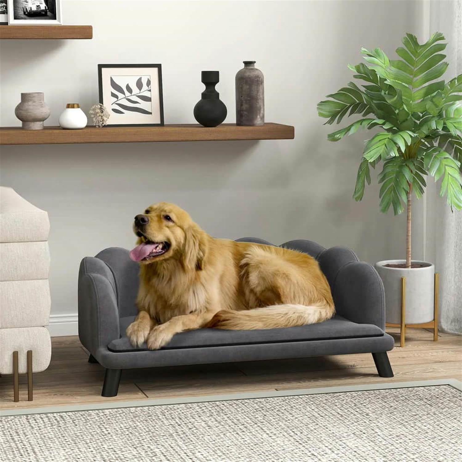 Kadyn 38" Pet Sofa with Pillow and Wooden Legs, Dog Bed for Medium-Large Dogs, Comfortable & Durable, Gray