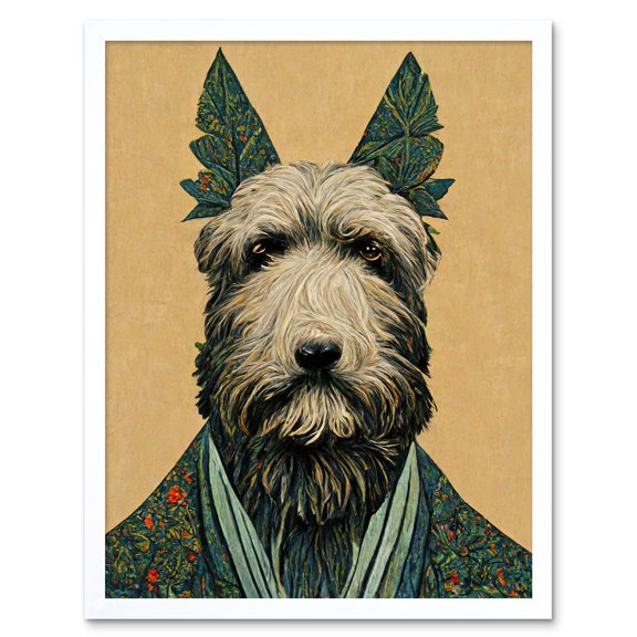 Cute Terrier Dog William Morris Style Modern Illustration Art Print Framed Poster Wall Decor 12x16 inch