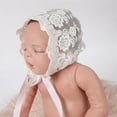 thumbnail image 5 of SPRING PARK 3 Colors Cute Newborn Girls Boys Lovely Cotton Lace Floral Cap Photography Prop Hat with Strap, 5 of 6