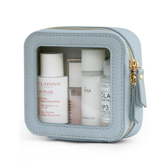 Estuche de viaje para cosméticos Popvibe, transparente, para maquillaje, color azul claro