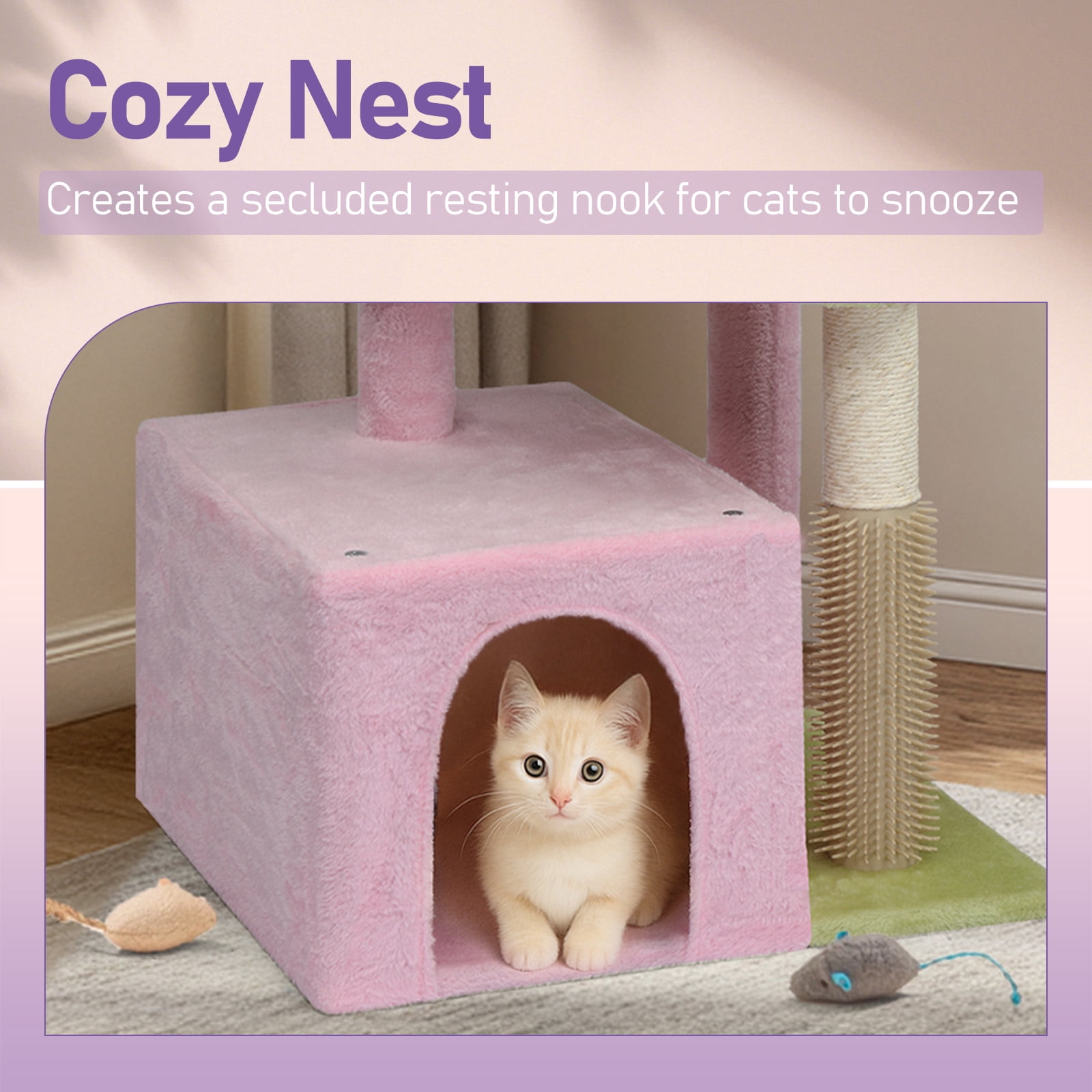 ZephyPaws 29in Cute Cat Tree Kitten Tower for Indoor Cat,Sisal Scratching Posts with Condo,Jump Platform Cat Furniture Play House Pink