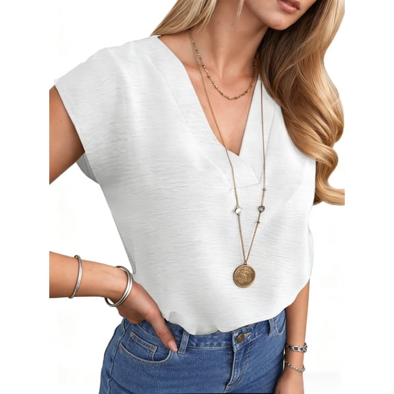 UVN Summer Shirts for Women V Neck Cap Sleeve Blouses Business Casual Womens Work Tops