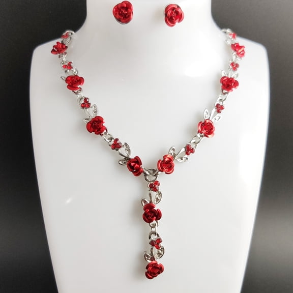 WRISTBIQUE Jewelry Sets for Women Elegant Red Alloy 1 Set Necklace and Earrings