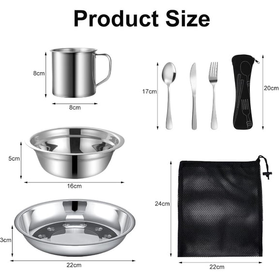2‑Person 15‑Piece Insulated 304 Stainless Steel Camping Dinnerware Set, Includes Plates, Bowls, Cups and Cutlery with Storage Bag, Reusable Serving Tableware for Outdoor Home Picnic Use