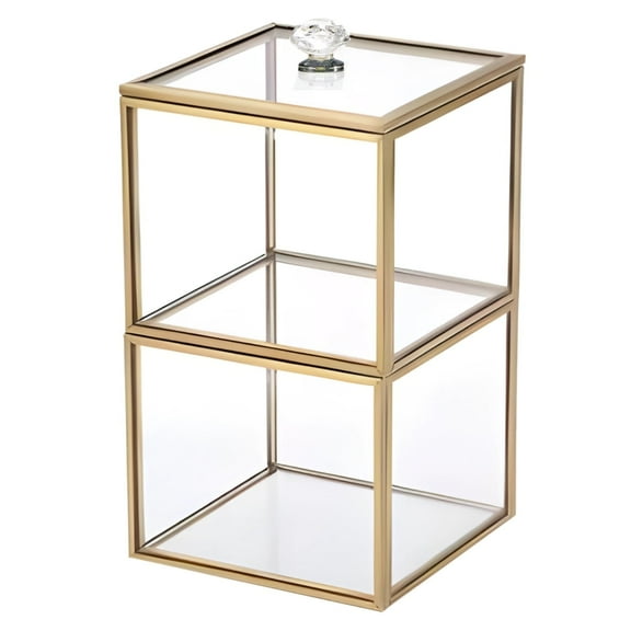 Glass Countertop Dual Layer Dustproof Makeup Organizer, Gold