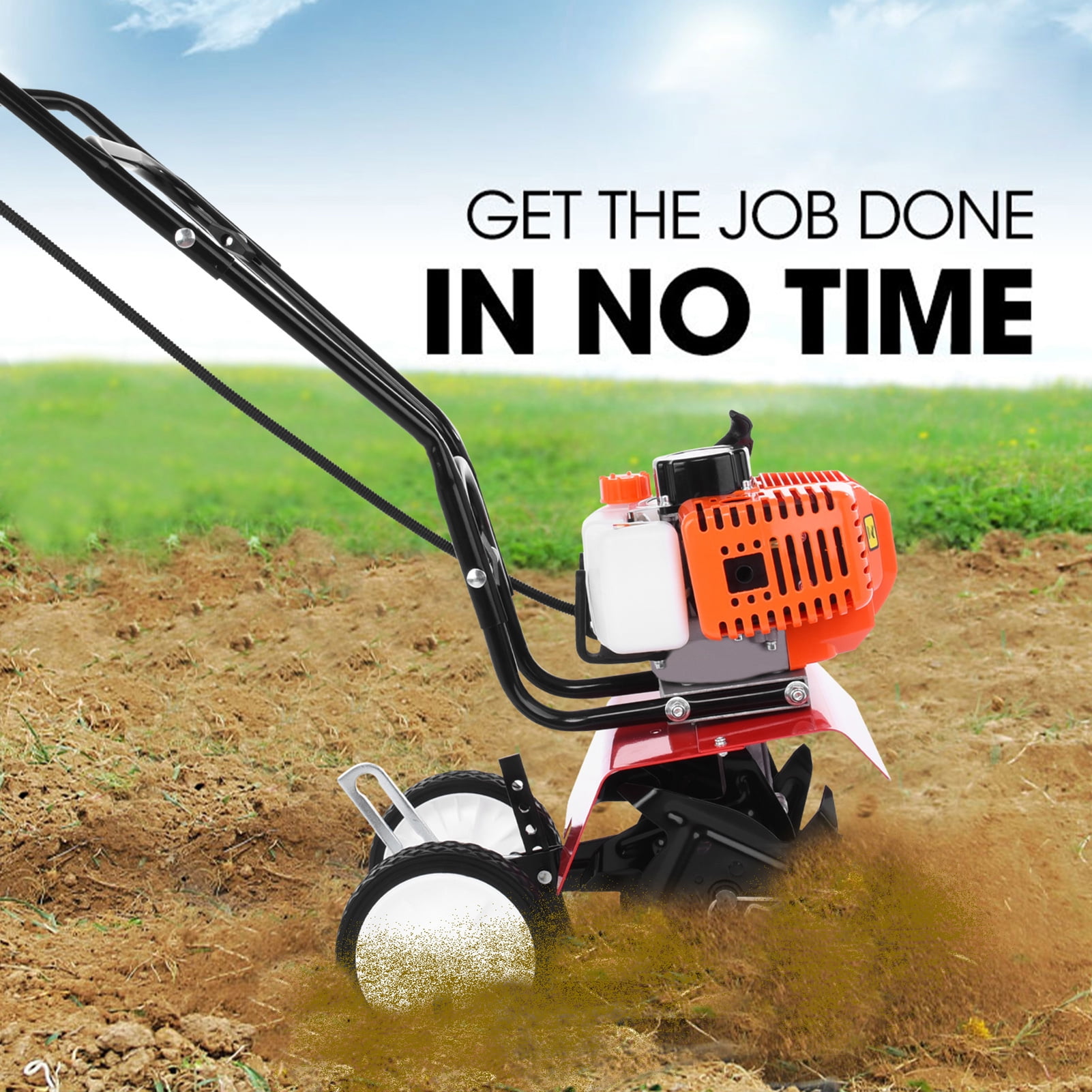 Xssm Petrol Cultivator 2 Stroke 9000RPM 1.2L Fuel Tank 6-inch Working Depth 7.9-inch Tilling Width Digging 3HP/1.65kW 52cc Garden Mini Tiller Garden Accessory