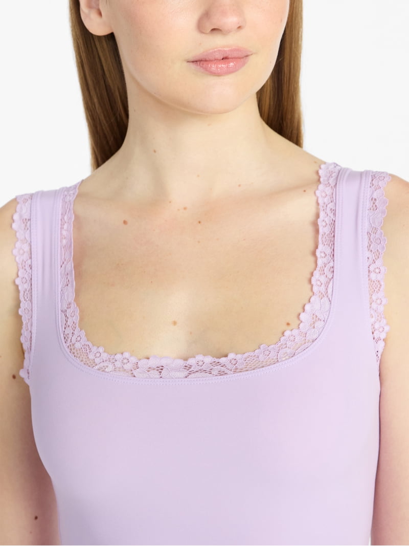 No Boundaries Fit Stretch Lace Trim Tank Top, Women's XS-XXXL