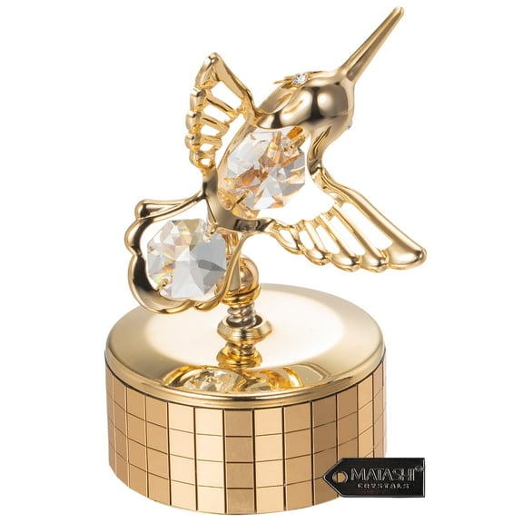 Matashi 24K Gold Plated Hummingbird Music Box – Valentine’s Day Gift – Plays Swan Lake Tabletop Decor for Women, Wife, Mom